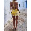 imageMakeMeChic Womens Halter Dresses Ruffle Deep V Neck Backless Bodycon Sexy Mini DressYellow