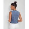 imageMakeMeChic Womens Jean Vest Top Y2k V Neck Sleeveless Denim Top Single Breasted Crop Jacket Cowboy ChicBlue
