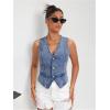 imageMakeMeChic Womens Jean Vest Top Y2k V Neck Sleeveless Denim Top Single Breasted Crop Jacket Cowboy ChicBlue