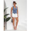 imageMakeMeChic Womens Jean Vest Top Y2k V Neck Sleeveless Denim Top Single Breasted Crop Jacket Cowboy ChicBlue