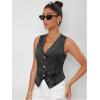 imageMakeMeChic Womens Jean Vest Top Y2k V Neck Sleeveless Denim Top Single Breasted Crop Jacket Cowboy ChicDark Grey
