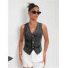 imageMakeMeChic Womens Jean Vest Top Y2k V Neck Sleeveless Denim Top Single Breasted Crop Jacket Cowboy ChicDark Grey