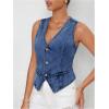 imageMakeMeChic Womens Jean Vest Top Y2k V Neck Sleeveless Denim Top Single Breasted Crop Jacket Cowboy ChicDark Wash