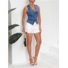 imageMakeMeChic Womens Jean Vest Top Y2k V Neck Sleeveless Denim Top Single Breasted Crop Jacket Cowboy ChicDark Wash