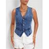 imageMakeMeChic Womens Jean Vest Top Y2k V Neck Sleeveless Denim Top Single Breasted Crop Jacket Cowboy ChicDark Wash