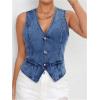 imageMakeMeChic Womens Jean Vest Top Y2k V Neck Sleeveless Denim Top Single Breasted Crop Jacket Cowboy ChicDark Wash