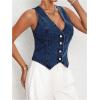 imageMakeMeChic Womens Jean Vest Top Y2k V Neck Sleeveless Denim Top Single Breasted Crop Jacket Cowboy ChicDark Wash B