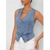 imageMakeMeChic Womens Jean Vest Top Y2k V Neck Sleeveless Denim Top Single Breasted Crop Jacket Cowboy ChicLight Wash