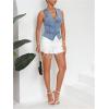 imageMakeMeChic Womens Jean Vest Top Y2k V Neck Sleeveless Denim Top Single Breasted Crop Jacket Cowboy ChicLight Wash