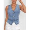 imageMakeMeChic Womens Jean Vest Top Y2k V Neck Sleeveless Denim Top Single Breasted Crop Jacket Cowboy ChicLight Wash