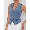 imageMakeMeChic Womens Jean Vest Top Y2k V Neck Sleeveless Denim Top Single Breasted Crop Jacket Cowboy ChicMedium Wash