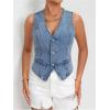 imageMakeMeChic Womens Jean Vest Top Y2k V Neck Sleeveless Denim Top Single Breasted Crop Jacket Cowboy ChicMedium Wash