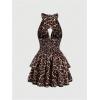 imageMakeMeChic Womens Leopard Print Halter Dress Tie Backless Tiered Ruffle Shirred Y2k Mini DressesMulticolor