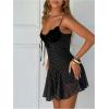 imageMakeMeChic Womens Leopard Print Mini Dress Lace V Neck Tie Front Cheetah Short Dresses Party Club Rave OutfitsBlack