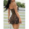 imageMakeMeChic Womens Leopard Print Mini Dress Lace V Neck Tie Front Cheetah Short Dresses Party Club Rave OutfitsKhaki Leopard