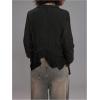 imageMakeMeChic Womens Long Sleeve Ruffle Trim Mesh Blouse Tie V Neck Y2K Crop Fairy TopsBlack