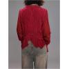 imageMakeMeChic Womens Long Sleeve Ruffle Trim Mesh Blouse Tie V Neck Y2K Crop Fairy TopsBurgundy