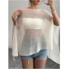 imageMakeMeChic Womens Mesh Sheer Poncho Top Crochet Knit Asymmetric Shawl Summer Beach Cover UpApricot