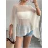 imageMakeMeChic Womens Mesh Sheer Poncho Top Crochet Knit Asymmetric Shawl Summer Beach Cover UpApricot
