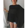 imageMakeMeChic Womens Mesh Sheer Poncho Top Crochet Knit Asymmetric Shawl Summer Beach Cover UpBlack