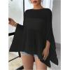 imageMakeMeChic Womens Mesh Sheer Poncho Top Crochet Knit Asymmetric Shawl Summer Beach Cover UpBlack