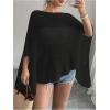 imageMakeMeChic Womens Mesh Sheer Poncho Top Crochet Knit Asymmetric Shawl Summer Beach Cover UpBlack