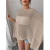 imageMakeMeChic Womens Mesh Sheer Poncho Top Crochet Knit Asymmetric Shawl Summer Beach Cover UpKhaki