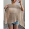 imageMakeMeChic Womens Mesh Sheer Poncho Top Crochet Knit Asymmetric Shawl Summer Beach Cover UpKhaki