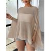 imageMakeMeChic Womens Mesh Sheer Poncho Top Crochet Knit Asymmetric Shawl Summer Beach Cover UpKhaki
