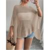 imageMakeMeChic Womens Mesh Sheer Poncho Top Crochet Knit Asymmetric Shawl Summer Beach Cover UpKhaki