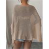 imageMakeMeChic Womens Mesh Sheer Poncho Top Crochet Knit Asymmetric Shawl Summer Beach Cover UpKhaki