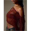 imageMakeMeChic Womens Mesh Sheer Poncho Top Crochet Knit Asymmetric Shawl Summer Beach Cover UpRust Brown