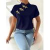 imageMakeMeChic Womens Mock Neck Cheongsam Tops Buckle Short Sleeve Blouse Shirt TopsRoyal Blue