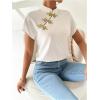 imageMakeMeChic Womens Mock Neck Cheongsam Tops Buckle Short Sleeve Blouse Shirt TopsWhite