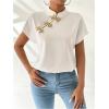 imageMakeMeChic Womens Mock Neck Cheongsam Tops Buckle Short Sleeve Blouse Shirt TopsWhite