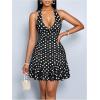 imageMakeMeChic Womens Polka Dots Halter Dress V Neck Tie Back Ruched Tiered Ruffle Short DressesBlack