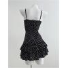 imageMakeMeChic Womens Polka Dots Lace Cami Dress V Neck Tiered Ruffle Y2k Mini DressesBlack
