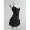 imageMakeMeChic Womens Polka Dots Lace Cami Dress V Neck Tiered Ruffle Y2k Mini DressesBlack