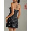 imageMakeMeChic Womens Polka Dots Strapless Tube Prom Dress Backless Dresses with 3D Flower Choker NecklaceBlack