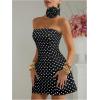 imageMakeMeChic Womens Polka Dots Strapless Tube Prom Dress Backless Dresses with 3D Flower Choker NecklaceBlack