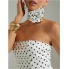 imageMakeMeChic Womens Polka Dots Strapless Tube Prom Dress Backless Dresses with 3D Flower Choker NecklaceWhite
