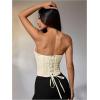 imageMakeMeChic Womens Renaissance Corset Tops Shapewear Bustier Lace Up Floral Embroidery Y2K Strapless Overbust TopApricot