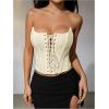 imageMakeMeChic Womens Renaissance Corset Tops Shapewear Bustier Lace Up Floral Embroidery Y2K Strapless Overbust TopApricot