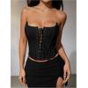 imageMakeMeChic Womens Renaissance Corset Tops Shapewear Bustier Lace Up Floral Embroidery Y2K Strapless Overbust TopBlack