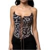imageMakeMeChic Womens Renaissance Corset Tops Shapewear Bustier Lace Up Floral Embroidery Y2K Strapless Overbust TopBrown Leopard