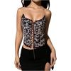 imageMakeMeChic Womens Renaissance Corset Tops Shapewear Bustier Lace Up Floral Embroidery Y2K Strapless Overbust TopBrown Leopard