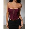 imageMakeMeChic Womens Renaissance Corset Tops Shapewear Bustier Lace Up Floral Embroidery Y2K Strapless Overbust TopBurgundy