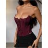 imageMakeMeChic Womens Renaissance Corset Tops Shapewear Bustier Lace Up Floral Embroidery Y2K Strapless Overbust TopBurgundy
