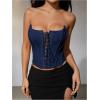 imageMakeMeChic Womens Renaissance Corset Tops Shapewear Bustier Lace Up Floral Embroidery Y2K Strapless Overbust TopDark Blue