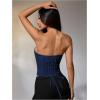 imageMakeMeChic Womens Renaissance Corset Tops Shapewear Bustier Lace Up Floral Embroidery Y2K Strapless Overbust TopDark Blue